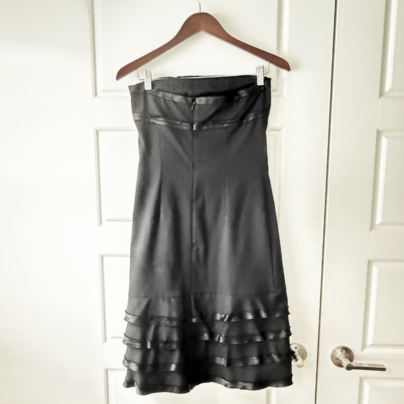Ruth strapless midi black cocktail dress with black distressed silk trim. Size 4 - Picture 2 of 8